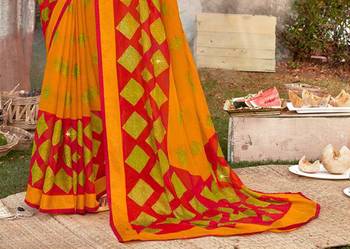 yellow woven chiffon saree with unstitched blouse 3