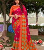 pink woven chiffon saree with unstitched blouse