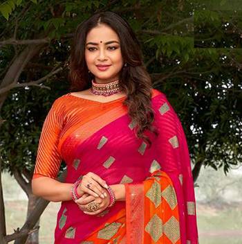 pink woven chiffon saree with unstitched blouse 2