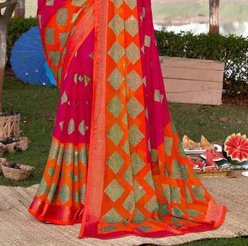 pink woven chiffon saree with unstitched blouse 3