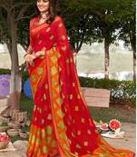 red woven chiffon saree with unstitched blouse