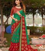 green woven chiffon saree with unstitched blouse