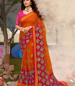 orange woven chiffon saree with unstitched blouse