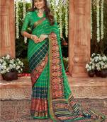 green woven chiffon saree with unstitched blouse