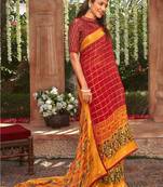 red woven chiffon saree with unstitched blouse