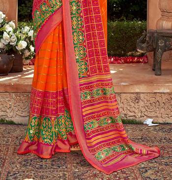 orange woven chiffon saree with unstitched blouse 3