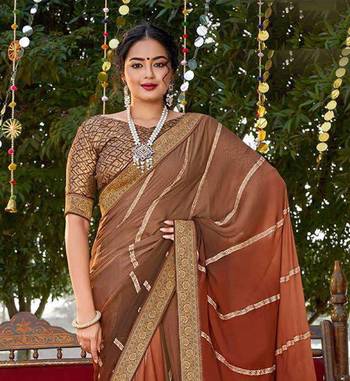 brown woven chiffon saree with unstitched blouse 2