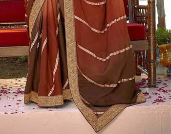 brown woven chiffon saree with unstitched blouse 3