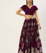 Wine Color Georgette Thread and Sequins Embroidered Work Semi Stitched Two Piece Lehenga 