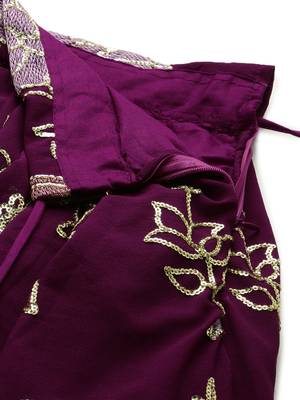 Wine Color Georgette Thread and Sequins Embroidered Work Semi Stitched Two Piece Lehenga  6