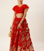 Red Color Georgette Thread And Sequins Embroidered Work Semi Stitched Two Piece Lehenga