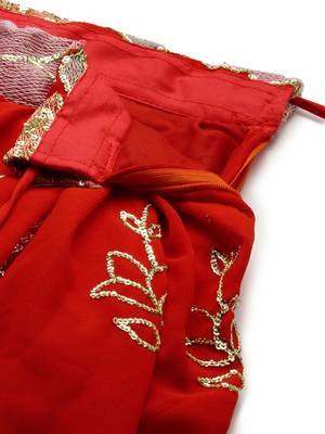 Red Color Georgette Thread And Sequins Embroidered Work Semi Stitched Two Piece Lehenga 4