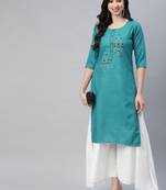 Green embroidered cotton ethnic-kurtis