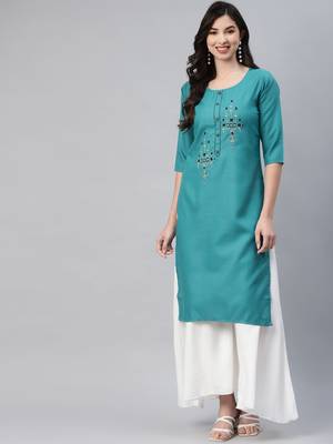 Green embroidered cotton ethnic-kurtis 2