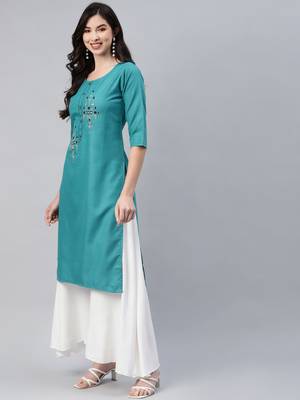 Green embroidered cotton ethnic-kurtis 3