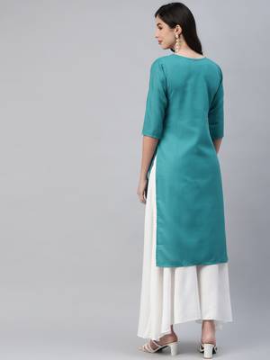 Green embroidered cotton ethnic-kurtis 4