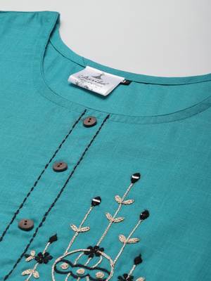 Green embroidered cotton ethnic-kurtis 5