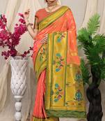 OFR Woven Design Zari Silk Blend  Paithani Saree With Blouse