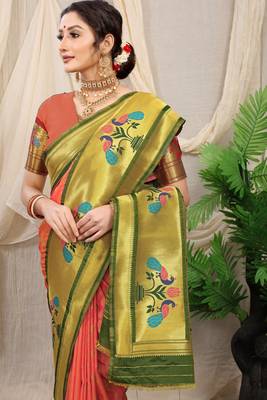 OFR Woven Design Zari Silk Blend  Paithani Saree With Blouse 3