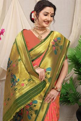 OFR Woven Design Zari Silk Blend  Paithani Saree With Blouse 4