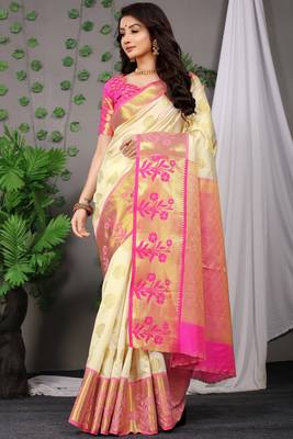 OFR Woven Design Zari Silk Blend  Paithani Saree With Blouse 1