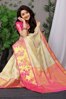 OFR Woven Design Zari Silk Blend  Paithani Saree With Blouse 2