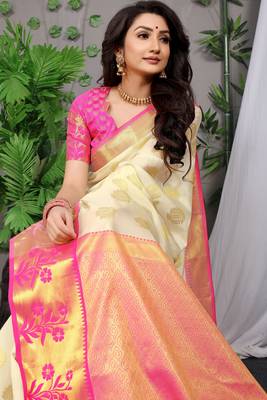OFR Woven Design Zari Silk Blend  Paithani Saree With Blouse 3