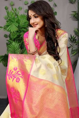 OFR Woven Design Zari Silk Blend  Paithani Saree With Blouse 4