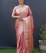 OFR Woven Design Zari Silk Blend  Paithani Saree With Blouse