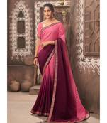 Magnificent Baby Pink & Wine colour Crush saree with blouse