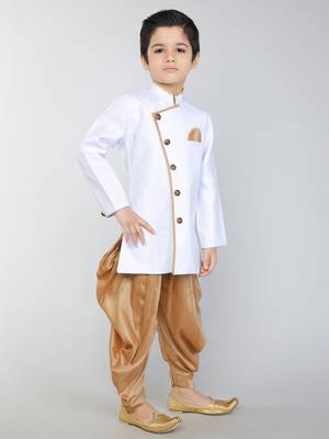 ANAN White Plain Blended Cotton Kids Sherwani & Dhoti 2