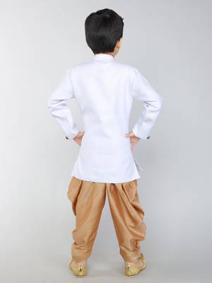 ANAN White Plain Blended Cotton Kids Sherwani & Dhoti 3