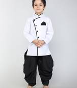 ANANN White Plain Blended Cotton Kids Sherwani & Dhoti