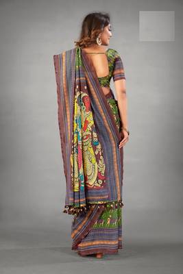 Green colour Kalamkari Digital Print Saree 2