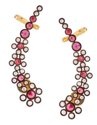 Floral Delight 18K Gold Plated Ruby Pink Polki  Ear Cuff Pair for Women 1
