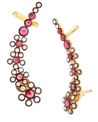 Floral Delight 18K Gold Plated Ruby Pink Polki  Ear Cuff Pair for Women 2