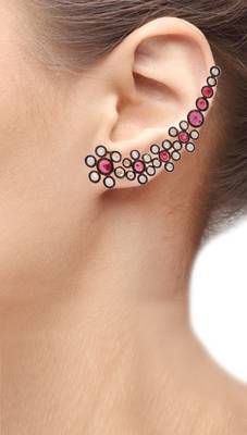 Floral Delight 18K Gold Plated Ruby Pink Polki  Ear Cuff Pair for Women 3