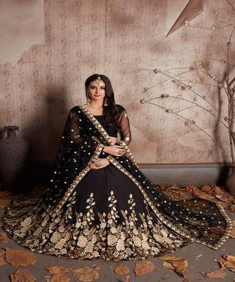 Classic Black Color Sequins & Zari Work Lehenga Choli Dupatta Set 2