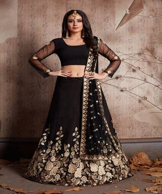 Classic Black Color Sequins & Zari Work Lehenga Choli Dupatta Set 3