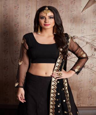 Classic Black Color Sequins & Zari Work Lehenga Choli Dupatta Set 4