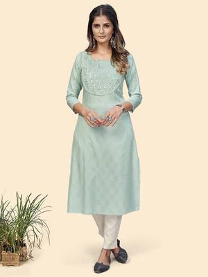 Vbuyz Women'S Embroidered & Mirror Straight Fancy Rayon Grey Stitched Kurta 1
