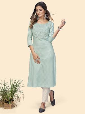 Vbuyz Women'S Embroidered & Mirror Straight Fancy Rayon Grey Stitched Kurta 2