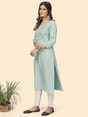 Vbuyz Women'S Embroidered & Mirror Straight Fancy Rayon Grey Stitched Kurta 4
