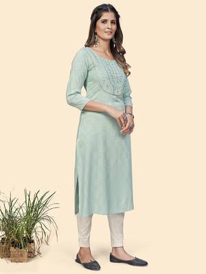 Vbuyz Women'S Embroidered & Mirror Straight Fancy Rayon Grey Stitched Kurta 5