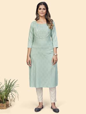 Vbuyz Women'S Embroidered & Mirror Straight Fancy Rayon Grey Stitched Kurta 8