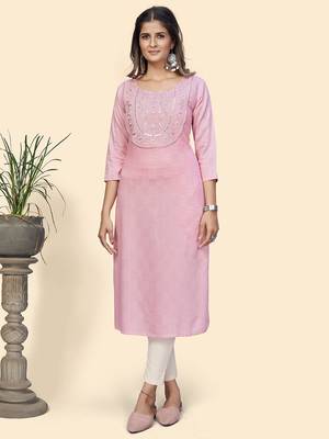 Vbuyz Women'S Embroidered & Mirror Straight Fancy Rayon Pink Stitched Kurta 1