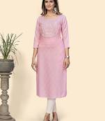 Vbuyz Women'S Embroidered & Mirror Straight Fancy Rayon Pink Stitched Kurta