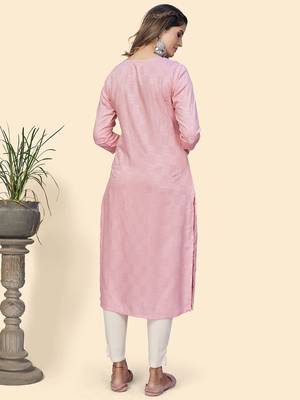 Vbuyz Women'S Embroidered & Mirror Straight Fancy Rayon Pink Stitched Kurta 3