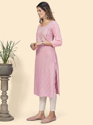 Vbuyz Women'S Embroidered & Mirror Straight Fancy Rayon Pink Stitched Kurta 4