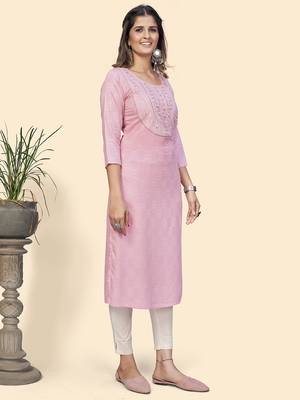Vbuyz Women'S Embroidered & Mirror Straight Fancy Rayon Pink Stitched Kurta 5